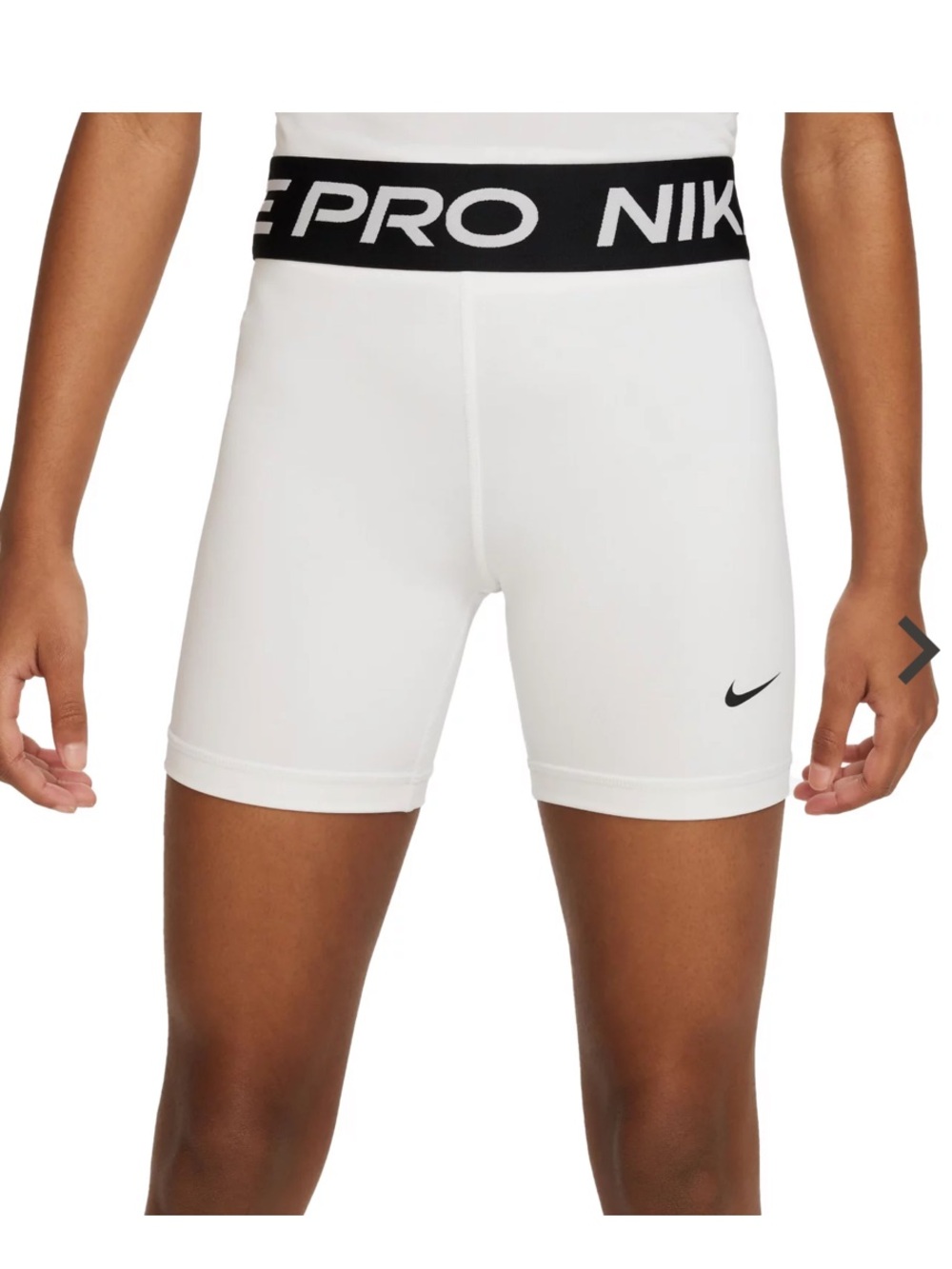 Nike White Pro High-Waist  Shorts with Black Branded Waistband